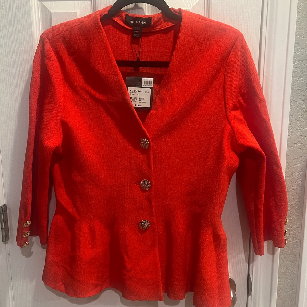St. John Vibrant Red Suit Jacket, Sz 14 NWT.